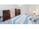 Bright bedroom showcasing a large bed with blue and white striped bedding and matching pillows at 4815 Queen Palm Ne Ter, St Petersburg, FL 33703