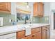 Close up of the kitchen stainless steel sink and tile backsplash near a window at 4920 17Th N Ave, St Petersburg, FL 33710