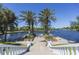 A beautiful lake view framed by tropical palm trees and manicured shrubbery from a waterfront park at 1069 Captains Way, Tarpon Springs, FL 34689