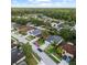 Scenic aerial view of a residential neighborhood with tree-lined streets surrounded by lush greenery and clear blue skies at 12531 Blazing Star Dr, Tampa, FL 33626