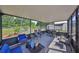 Screened patio with outdoor seating and a view of the fenced backyard at 13208 Sydney Rd, Dover, FL 33527