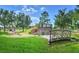 Community playground features a bridge and slide for to enjoy in a lush green setting at 16930 Red Brick Ln, Land O Lakes, FL 34638