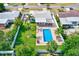 Aerial view of the backyard featuring a pool, patio, grill, and lush green grass, perfect for outdoor entertaining at 1859 Northview Rd, Largo, FL 33770