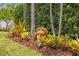 Close-up of a meticulously landscaped garden bed featuring a decorative statue and accent lighting at 356 22Nd Ne Ave, St Petersburg, FL 33704