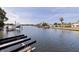 A waterfront view of the canal showing boat docks and waterfront properties at 3931 Pompano Se Dr, St Petersburg, FL 33705