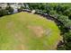 Aerial view of the community recreational soccer field with lush green grass and mature landscaping at 4105 Waterville Ave, Wesley Chapel, FL 33543