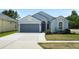 Charming single-story home with a well-manicured lawn and attached two-car garage, painted in light blue at 4105 Waterville Ave, Wesley Chapel, FL 33543