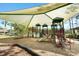 Community playground offers shade over slides and playground equipment on a cushioned, mulch surface at 4105 Waterville Ave, Wesley Chapel, FL 33543