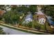 An aerial view of a well-maintained property featuring a cozy home, lush landscaping, and a fenced backyard at 678 Greenglen Ln, Palm Harbor, FL 34684