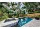 Backyard pool with tropical foliage surround and brick patio and a spa is the perfect place to relax at 678 Greenglen Ln, Palm Harbor, FL 34684