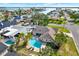 A captivating aerial view of a waterfront community showcases beautiful homes, canals, and stunning bay views at 680 Capri Blvd, Treasure Island, FL 33706