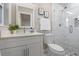 Modern bathroom with sleek vanity, frameless glass shower, and contemporary fixtures at 1105 Oakview Ave, Clearwater, FL 33756