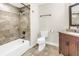 Well-appointed bathroom featuring a shower over tub combo and updated vanity at 13785 Oak Forest S Blvd, Seminole, FL 33776