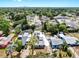 Aerial view showcasing a charming home surrounded by lush greenery in a quiet neighborhood at 1402 Freemont S St, Gulfport, FL 33707