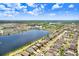 Panoramic aerial view of a lakeside community showcasing homes and natural beauty at 1830 Nature View Dr, Lutz, FL 33558