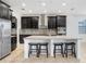 Bright open kitchen with sleek dark cabinets, granite countertops, stainless steel appliances, and island seating at 1830 Nature View Dr, Lutz, FL 33558
