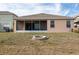 Private backyard featuring a stone fire pit, ideal for outdoor gatherings and relaxation at 416 Durham Shore Ct, Apollo Beach, FL 33572