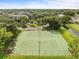 Aerial view of well-maintained tennis courts, enclosed and surrounded by green landscapes and mature trees at 10028 Strafford Oak Ct # 712, Tampa, FL 33624