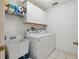 Bright laundry room boasts white appliances, storage cabinets, and a utility sink at 1842 Bayou Grande Ne Blvd, St Petersburg, FL 33703
