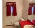 A bathroom features a window and a vibrant red countertop at 35209 Dolphin Lake Dr, Zephyrhills, FL 33541