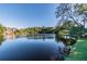 Picturesque lake view with mature trees and lush landscaping creating a serene waterfront setting at 4141 Dolphin Dr # 4141, Tampa, FL 33617