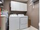 Efficient laundry room equipped with a washer, dryer, and ample storage cabinets for convenience at 425 150Th Ave # 2301, Madeira Beach, FL 33708