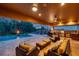 Screened-in outdoor space with pool, fire features, an outdoor kitchen, and patio seating, ideal for relaxing at 4419 Ortona Ln, Wesley Chapel, FL 33543