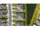 An aerial view of a residential neighborhood showcases a pond, well-maintained lawns, and neatly arranged homes at 5735 Mezzana Run, Palmetto, FL 34221
