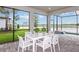 Screened-in patio with dining area overlooking the pool and lake at 10537 Longmeadow Ave, Parrish, FL 34219
