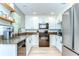 Well-lit kitchen with stainless steel appliances, granite counters, white cabinets, and a stylish tile backsplash at 10928 Brickside Ct, Riverview, FL 33579