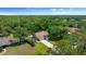 Aerial view of a well-manicured property featuring a long driveway, landscaping, and lush trees at 12503 Bronco Dr, Tampa, FL 33626