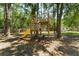Backyard playground with a slide, climbing structure, and plenty of shade provided by mature trees at 12503 Bronco Dr, Tampa, FL 33626