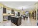 Open concept kitchen with large island, stainless appliances, and wood flooring at 13312 Waterford Castle Dr, Dade City, FL 33525