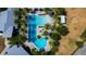 Aerial view of the community pool featuring palm trees, inviting lounge chairs, and surrounding amenity spaces at 14975 Renaissance Ave, Odessa, FL 33556
