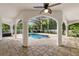 Beautiful pool with overhead fan and outdoor access at 17347 Linda Vista Cir, Lutz, FL 33548