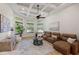 Bright sunroom featuring a coffered ceiling, ample natural light, and comfortable seating at 17347 Linda Vista Cir, Lutz, FL 33548