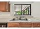 Close up of the kitchen sink with a large window above looking out onto the backyard at 5306 Downing St, Dover, FL 33527