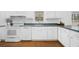Clean and well-lit kitchen with white cabinets, wood floors, and essential appliances at 13015 Elm St, Odessa, FL 33556