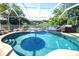Relaxing pool with a screened enclosure overlooking water view and a hot tub at 2460 Beacon Groves Blvd, Palm Harbor, FL 34683