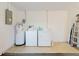 Close up of the laundry area in garage with a washer and dryer set and utility connections at 3139 Corona Dr, Holiday, FL 34690