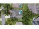 Aerial view of a home with a large pool and screen enclosure, surrounded by lush landscaping at 3808 Hollow Wood Dr, Valrico, FL 33594