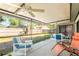Screened patio with seating, ceiling fans and a view of the fenced backyard at 4442 Summer Oak Dr, Tampa, FL 33618