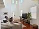 Bright living room with a two-story ceiling, neutral decor, and plenty of natural light at 7704 Tuscany Woods Dr, Tampa, FL 33647