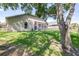 Large backyard featuring lush lawn and an enclosed screened-in patio at 10016 Oxford Chapel Dr, Tampa, FL 33647