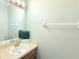 Half bathroom featuring a stylish vanity, mirror and a decorative plant at 11622 Declaration Dr, Tampa, FL 33635