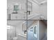 A collage featuring a modern kitchen with white cabinetry and sleek bathrooms with contemporary fixtures at 1225 58Th N St # 204A, St Petersburg, FL 33710