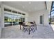 Inviting covered patio featuring dining set and comfortable seating area at 13539 Carryback Dr, Dade City, FL 33525