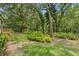 A lush green backyard borders a verdant landscaped perimeter abundant with native vegetation and mature shade trees at 15314 Sherwood Forest Dr, Tampa, FL 33647