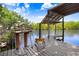Waterfront dock featuring a sitting area and boat lift overlooking the calm waters at 2635 Manatee Harbor Dr, Ruskin, FL 33570