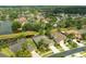 Overview of neighborhood featuring mature landscaping, well-maintained homes, and a community pond at 3254 Grassglen Pl, Wesley Chapel, FL 33544